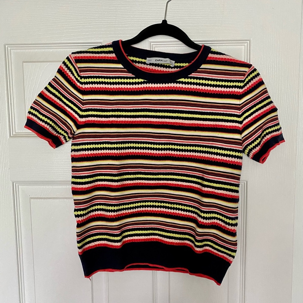 Zara Knit Short Sleeve Striped Sweater